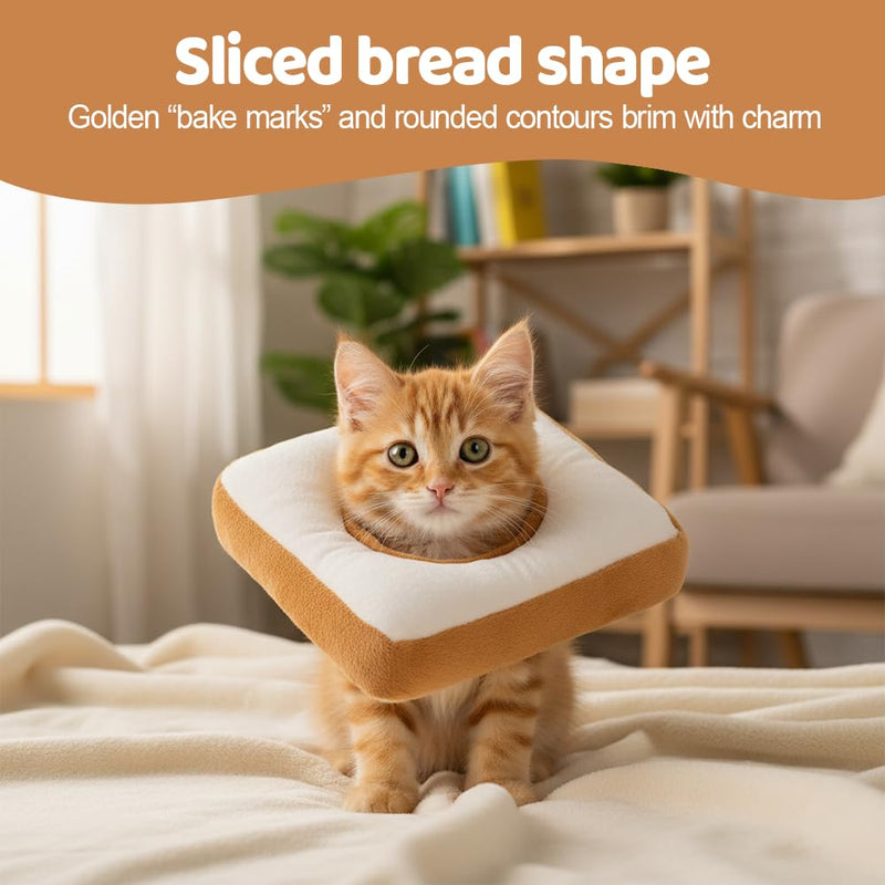 Cat Collar Soft Adjustable Plush Collar in Toast Design, Leak Protection Prevents Licking and Biting for Small to Medium Dogs