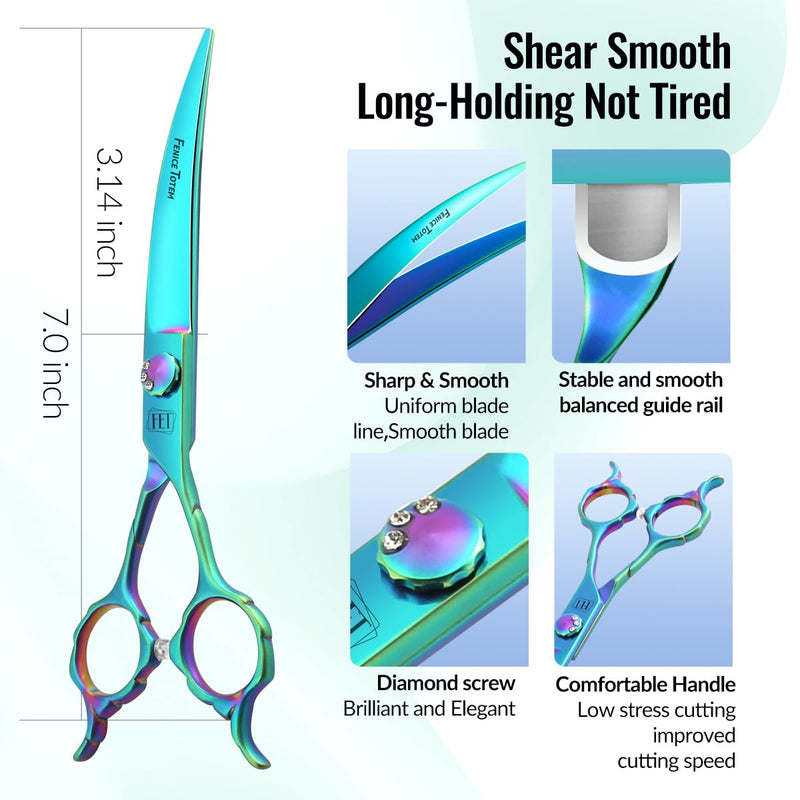 Dog Grooming Scissors: 7" Curved Pet Shears Made Of Japanese 440C for Trimming Dogs Cats and Other Pets Green 7" - PawsPlanet Australia