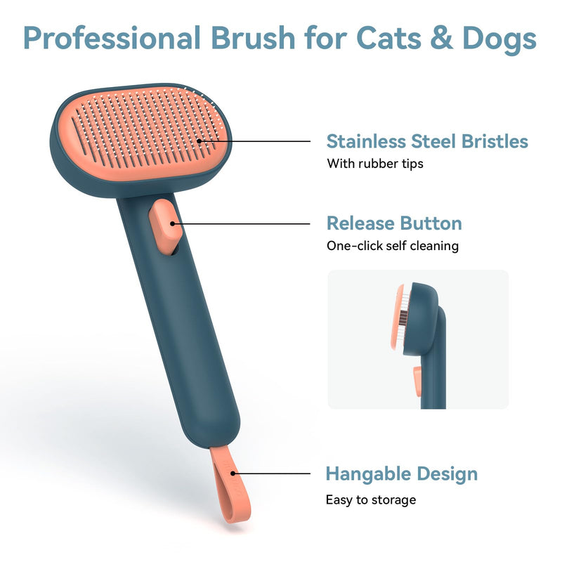 Aumuca Skin Friendly Self-Cleaning Slicker Brush for Dogs & Cats, Gentle Pet Grooming Tool for Shedding & Deshedding, Efficient Hair Remover for Long & Short Haired Pets Green - PawsPlanet Australia