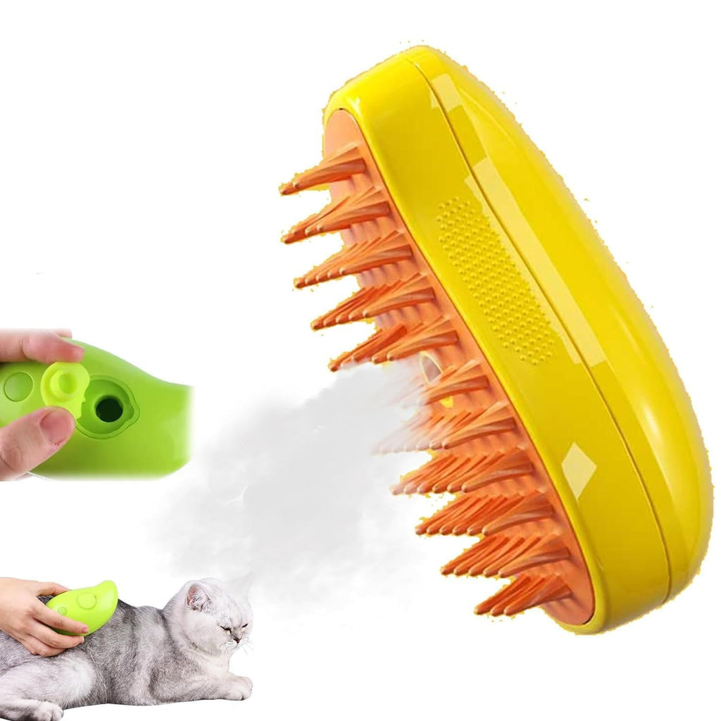 Cat Steam Brush, 3 in 1 Multifunctional Steamy Cat Brush, Self Cleaning Cat Brush with Steam,Cat Steamer Brush for Massage, Pet Comb with Steam, Pet Hair Cleaning Brush Comb for Cat and Dog (Yellow) - PawsPlanet Australia