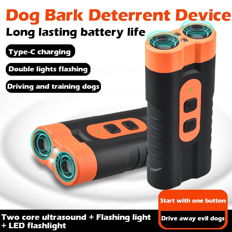 Dog Bark Deterrent Device Rechargeable,Anti Bark Tool for Dogs,Ultrasonic Dual Emitter 50ft Safe Correction Tools to Control Dog's Bark 25KHz,Trainer Barking Silencer Indoor&Outdoor with Flashlight - PawsPlanet Australia