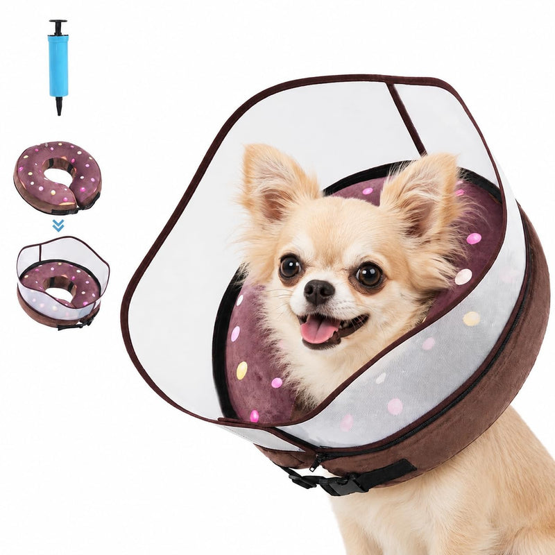 Avont 2-in-1 Inflatable Dog Cone Collar with Transparent Shield, Soft Donut E-Collar Alternative After Surgery to Stop Licking, Recovery Cone for Small Dogs - Donut (S) S(Neck: 3.94"-7.09")