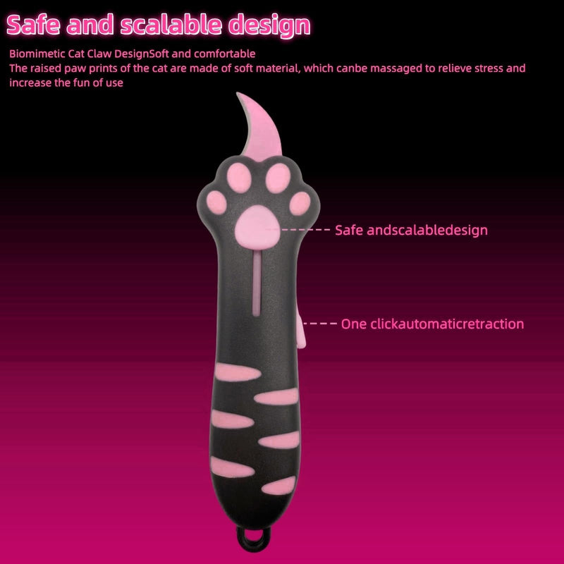 Cat Paw Box Cutter, 2025 New Retractable Cat Claw Knife Cute Cat Box Paper Cutter，Portable Cat Retractable Knife (black) Black - PawsPlanet Australia
