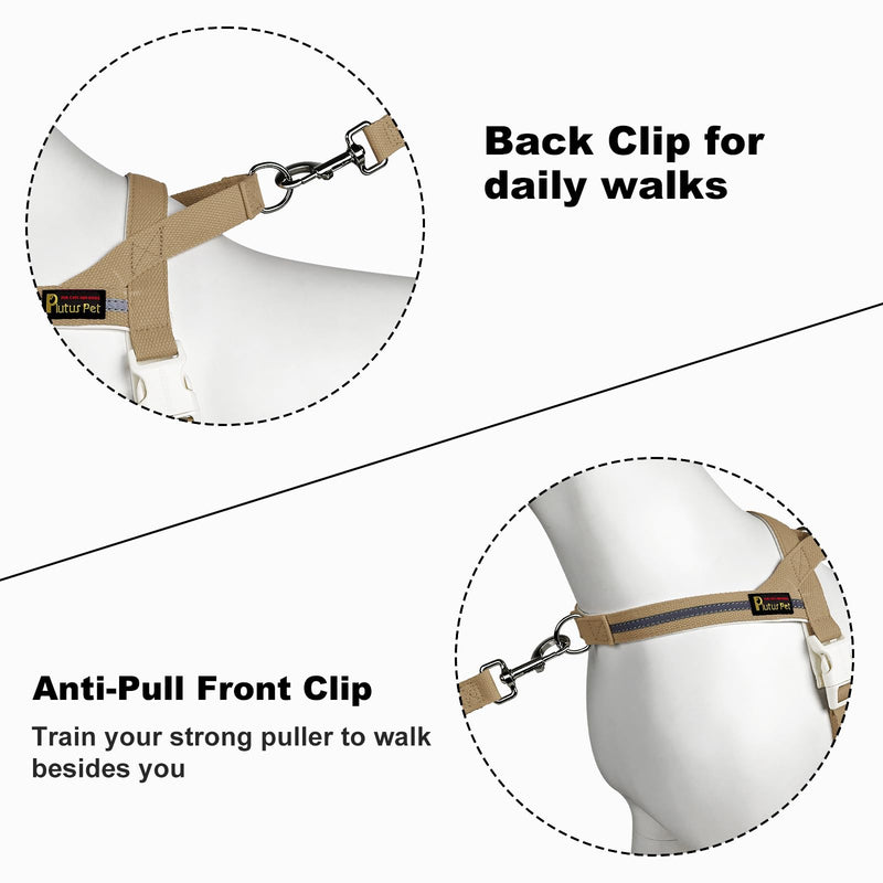 Plutus Pet Cotton Dog Harness and Lead Set, Reflective and Soft Padded, Quick Fit Vest Harness, for Small, Medium and Large Dogs, Beige, XS X-Small - PawsPlanet Australia