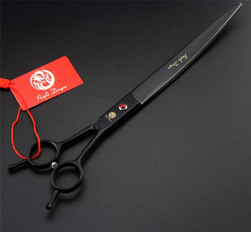 Purple Dragon 9.0" Black Twin Tails Upward Curved Blade Pet Grooming Scissors Dog Hair Cutting Shears with Bag for Professional Left Handed or Right Hand Pet Grooomer (Black Upward Curved) Black Upward Curved - PawsPlanet Australia