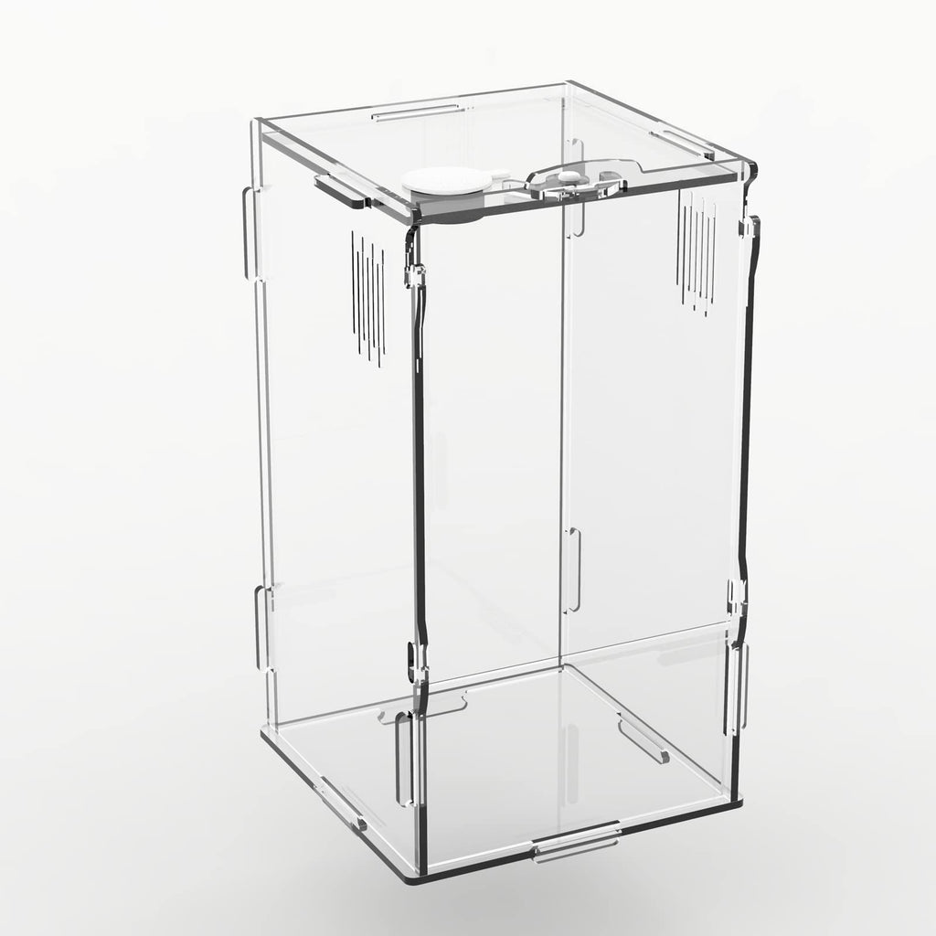 BETAZOOER Acrylic Mini Reptile Tank Habitat Transparent Terrariums with Locking Latch Suitable for Tarantula Isopod Roach Invertebrates (4''x4''x8'') Small