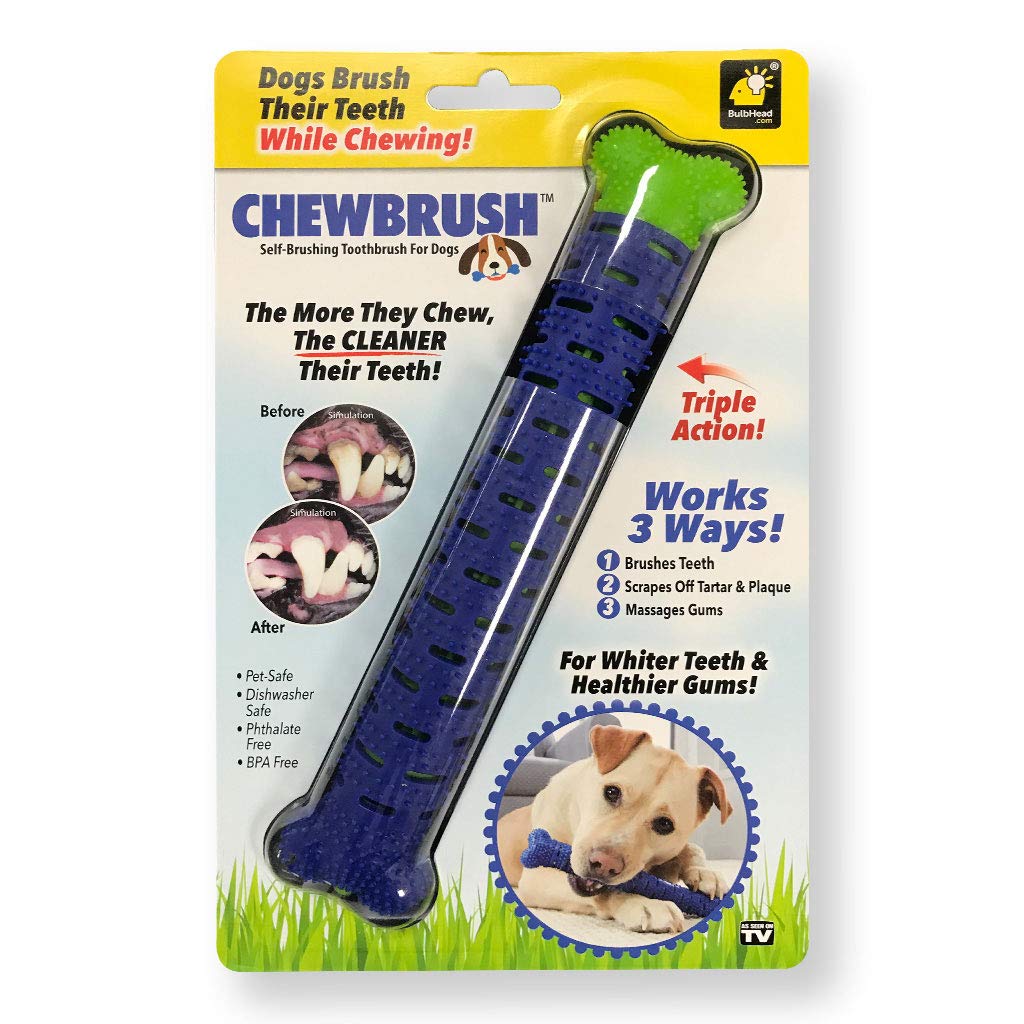 BulbHead Chewbrush Toothbrush Dog Toothbrush and Dog Toy - No Dog Toothpaste Required - Great Dog Teeth Cleaning Toys (1 Pack) 1 Count (Pack of 1)