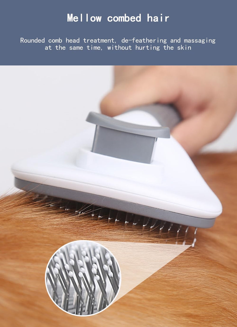 Cat Brush with Release Button, universal for cats and dogs, one click release, brush and flea comb combination set，Pet Hair Comb Tear Stay Removal, knotted skin floating hair tangled fleas (Grey) Grey - PawsPlanet Australia