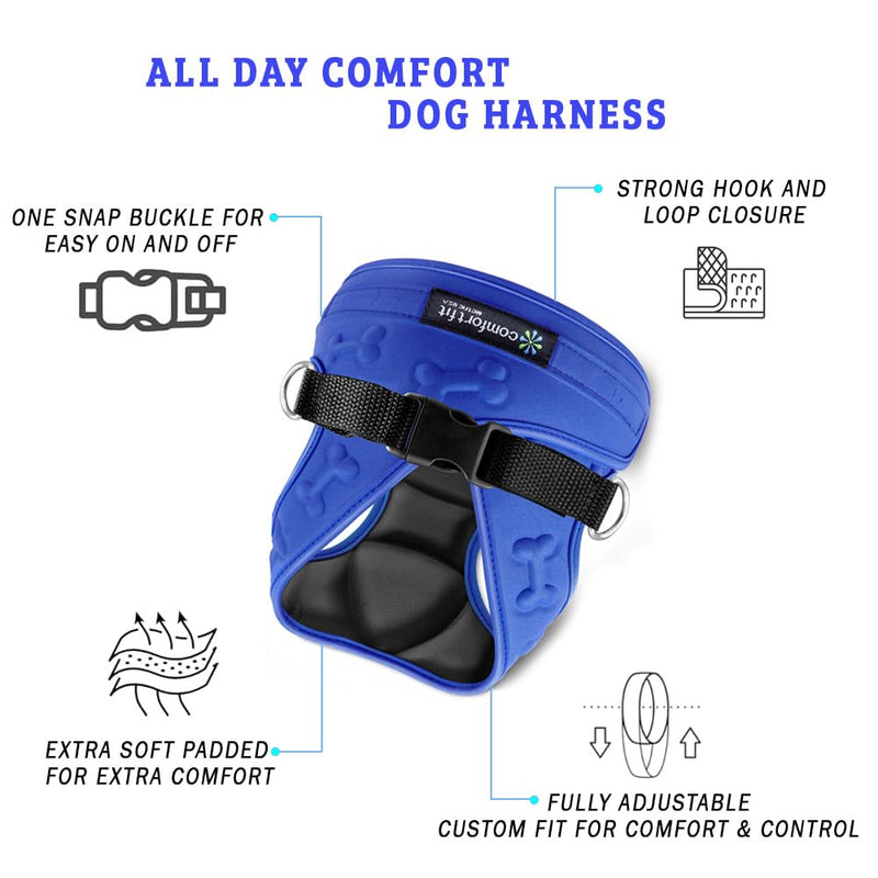 Comfort Fit Step in Dog Vest Harness Easy to Put on Take Off Adjustable Soft Padded Puppy Harness Vest for Small and Medium Dogs (Small, Blue) S (Chest 13"-17")