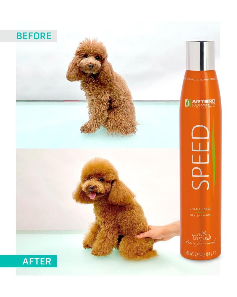 Artero Speed. Fabulous and effective shampoo for dogs and cats in spray without the need of water or rinsing.