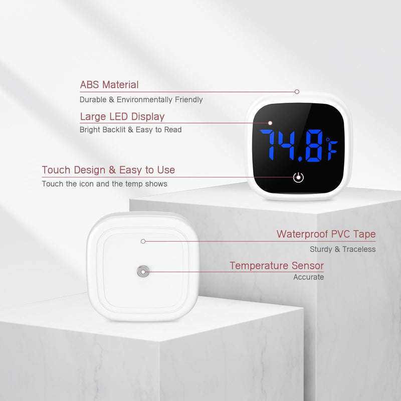 Digital Aquarium Thermometer, Stick-on Fish Tank Thermometer, Wireless Tank Temperature Sensor with LED Touch Screen, Battery, ℉, for Fresh Water, Tap Water, Marine Water 1 PCS White - PawsPlanet Australia