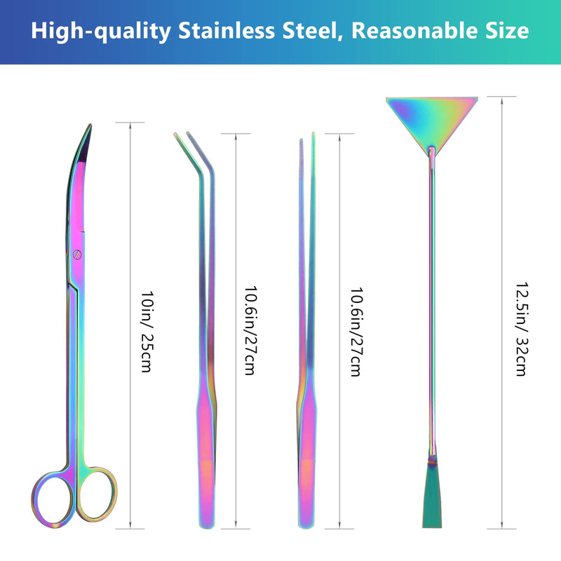 Quarium Aquascape Tools Kits, 4 in 1 Anti-Rust Aquatic Plant Aquascaping Tool Stainless Steel Black Tweezers Scissors Spatula for Aquarium Tank Clean Fish Tank Aquascape Tools Sets (Multicolor) Multicolor - PawsPlanet Australia