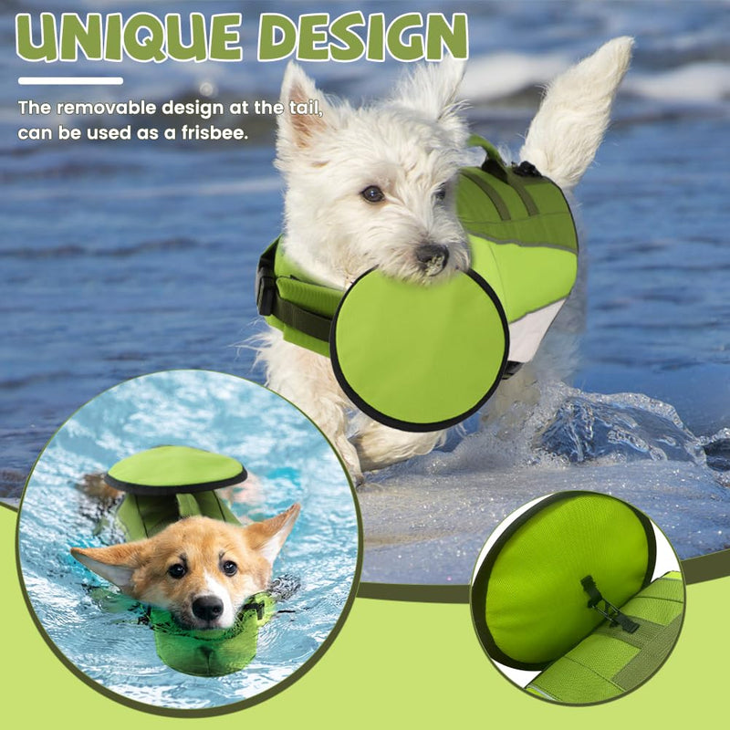 EMUST Large Dog Life Jacket, Dog Life Vest for Swimming, Adjustable Dog Swimming Vest, High Flotation Dog Life Preserver with Rescue Handle, Green, XXL XX-Large