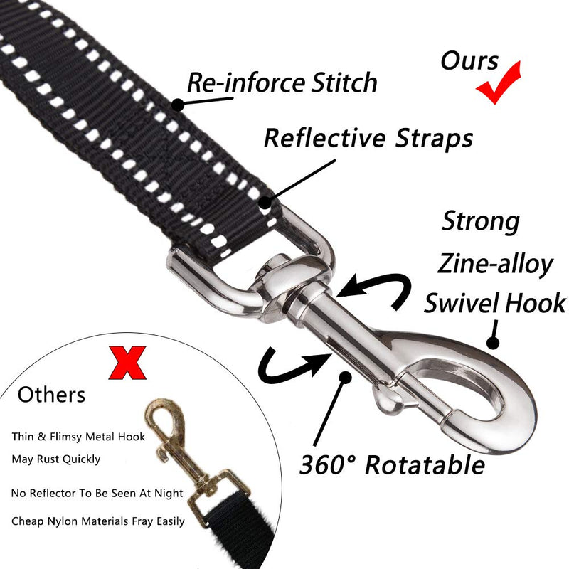 PoyPet 5 Feet Dog Leash - 3M Reflective - 2 Cushioned Handles - Functional Car Seat Belt(Black) Black Classic - PawsPlanet Australia
