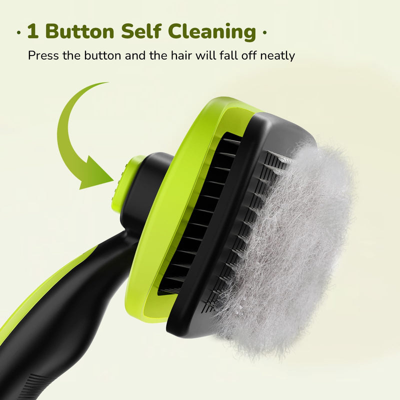 Pecute Cat and Dog Brush for Grooming - Self Cleaning Slicker With Rounded Pins for Short Haired Cats and Small Dogs - Safe and Smooth L Green