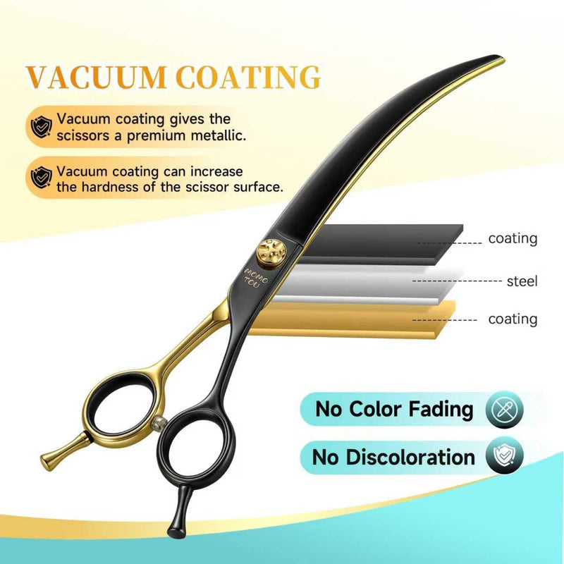 45°Super Curved Dog Grooming Scissors 440C Stainless Steel CNC 7.5'' Big Arc Curved Dog Shears Sharp and Durable for Professional Groomers - PawsPlanet Australia