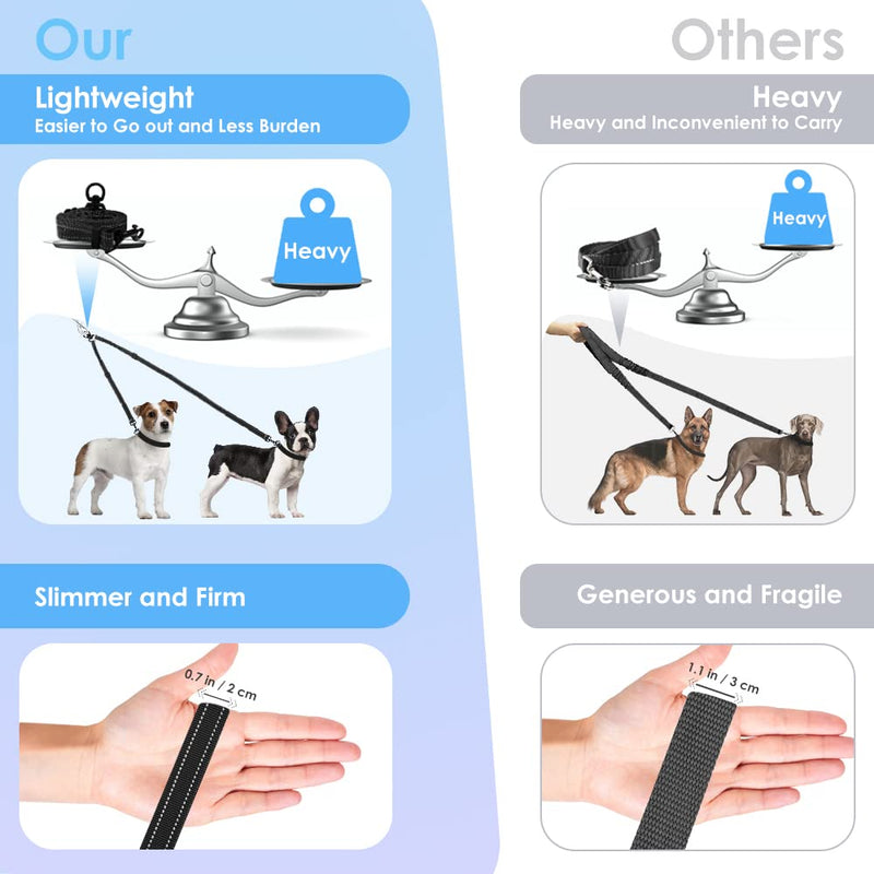 Double Dog Leash, No Tangle 360°Swivel Rotation Reflective Lead Attachment Adjustable Length Dual Two Dogs Lead Splitter, Comfortable Shock Absorbing Walking Training for 2 Dogs Black-Adjustable Small?7-20lbs)