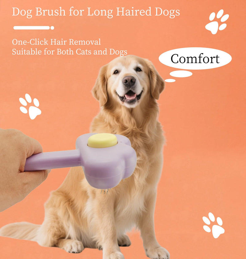 Adorable Cloud-Shaped Universal Pet Grooming Brush for Dogs and Cats - One-Click Hair Removal, Safe Rounded Pin Design - Ideal for Shedding Tool of Long and Short Haired Pets (Purple) Purple