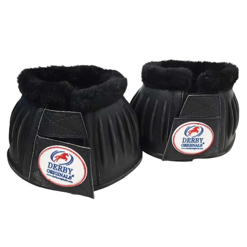 Derby Horse Bell Boots with Double Fleece Trim Black Large