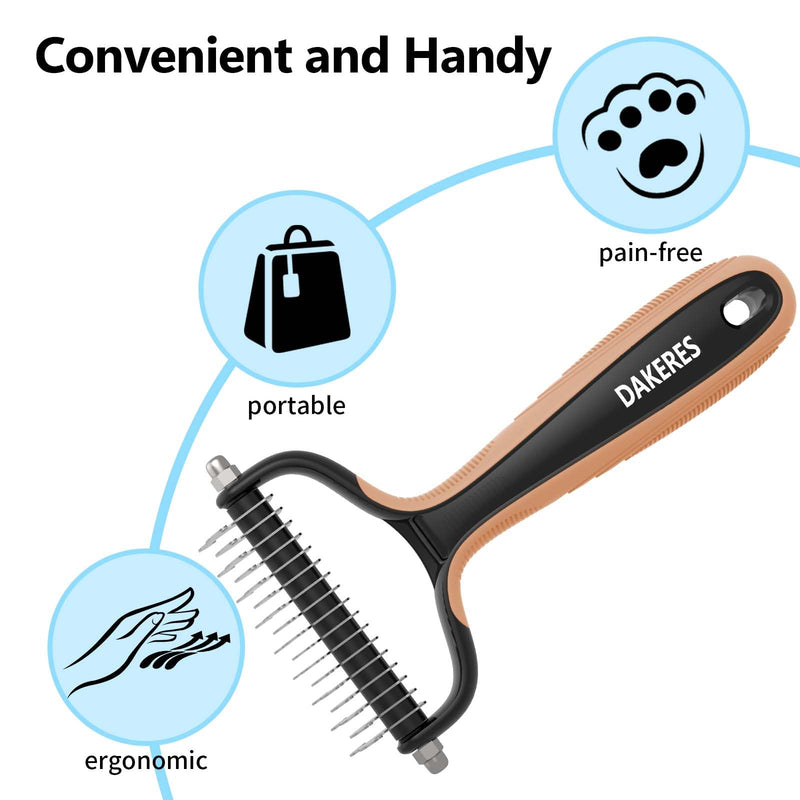 Pet Grooming Supplies - 2-in-1 Undercoat Rake and Dematting Tool for Cats/Dogs, Deshedding Brush for Long-Haired Pets, Furminator, Orange - PawsPlanet Australia