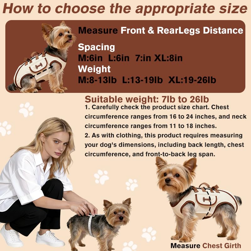 Dog Backpack Carrier for Small Dogs,Dog Lift Harness Adjustable Padded Breathable with Small Pet Treat Bag Straps for Disabled, Joint Injuries, Cars,Outdoor Hiking Pet（L 13-19lb） Coffee brown Large(13-19lb) - PawsPlanet Australia