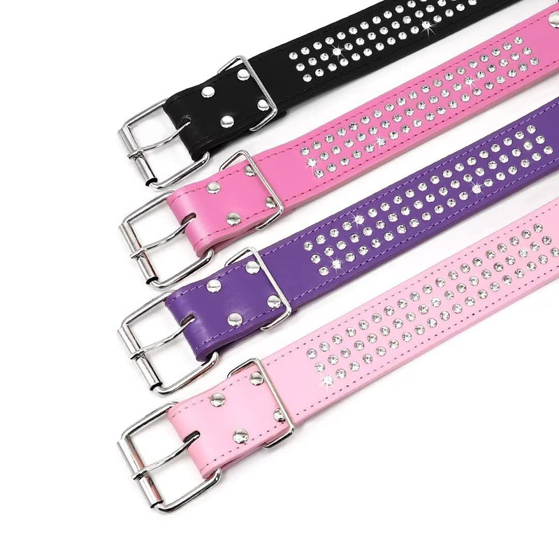 Rhinestones Dog Collar - 1.5" Width Leather Made with Sparkly Crystal Diamonds Studded - Shining Pet Appearance for Medium & Large Dog Walking,17"-20",Purple Neck 17-20",Fit 50-70lbs Purple - PawsPlanet Australia