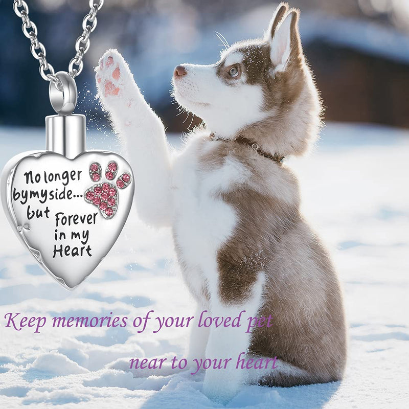 Fashion Pet Cremation Jewelry Stainess Steel Heart Keepsake Ashes Necklace Dog Cat Paw Memorial Urn Pendant Pink