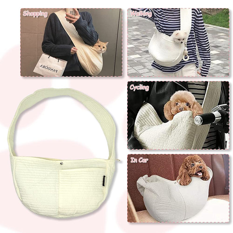 NATUYA Small Dog Carrier Sling Cat Sling,Adjustable Strap Hand Free Pet Puppy for Outdoor Traveling Subway (White, Canvas) white - PawsPlanet Australia