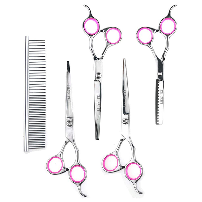 LILYS PET Professional PET DOG Grooming scissors suit,RED ring, Cutting&Curved&Thinning shears (7.0") 7.0" - PawsPlanet Australia