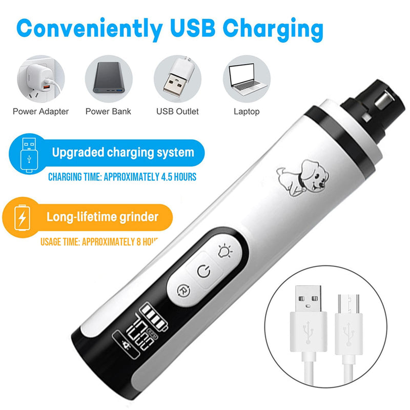 2025 Upgrade Silent Groom Pro Nail Grinder for Dogs and Cats - 3-Speed Quiet Electric Trimmer with 2 LED Light, 2000mAh Long-Electric Pet Toenail File Tool for Large Medium Small Dogs Cats 1+2*Replacement Head White - PawsPlanet Australia