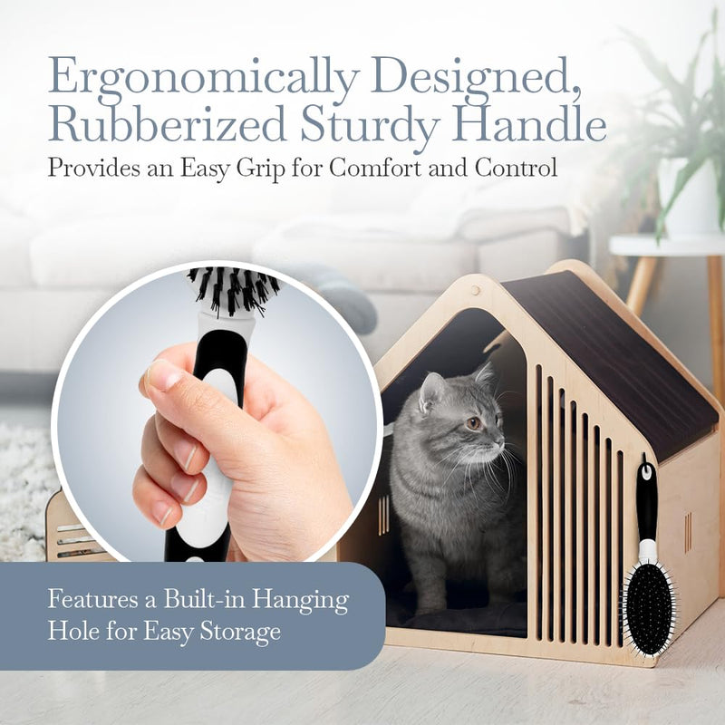 Fuller Brush 2-in-1 Double-Sided Pet Brush - Electroplated Round-Ended Steel Pins Positioned Into a Flexible Cushion on One Side & Nylon Bristles - Remove Shedding - Tool For Grooming Dogs & Cats - PawsPlanet Australia
