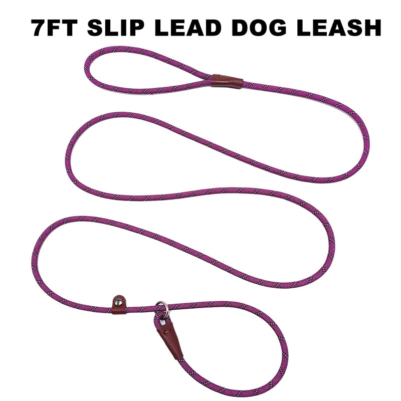 7ft Slip Lead Dog Leash for Small Dogs, Anti-Pull Puppy Training Lead, Lightweight Pet Slip Rope Leash Easy On/Off, Purple 1/4'' x 7 FT - PawsPlanet Australia