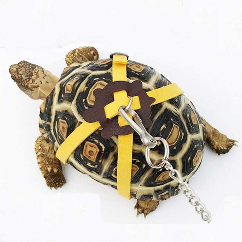 HQSSG Adjustable Tortoise Harness Leash – Soft Suede Strap & Stainless Steel Chain –Pet Turtle Leather Harness and Leash Harness Pet Walking Rope for Small Medium for Shells Up to 7.9"/15.7" Large Lemon Yellow - PawsPlanet Australia