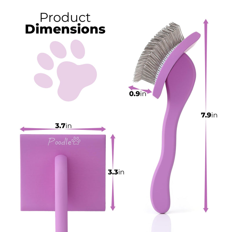 POODLIE Slicker Brush for Dogs - Detangling Dog Brushes for Grooming with Soft Bristles & Long Pins - Professional Cat Deshedding Tool to Removes Tangles & Dirt (Large) Square Large Slicker Brush Purple - PawsPlanet Australia