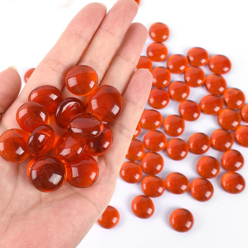 HUIANER Flat Glass Marbles 1lb, 100PCS Orange Flat Gems Glass Beads for Vase Filler Garden Aquarium Fish Tank Pebbles Table Floral Decoration - PawsPlanet Australia