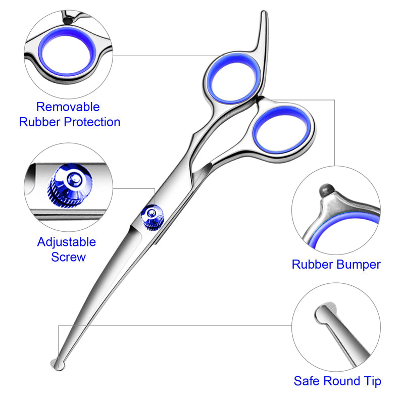 Professional Dog Grooming Scissors Kit, Titanium Coated Dog Scissors for Grooming, Grooming Shears Kit - Thinning, Curved Scissors and Comb for Dog Cat Pet (Blue 4 in 1) Blue 4 in 1 - PawsPlanet Australia