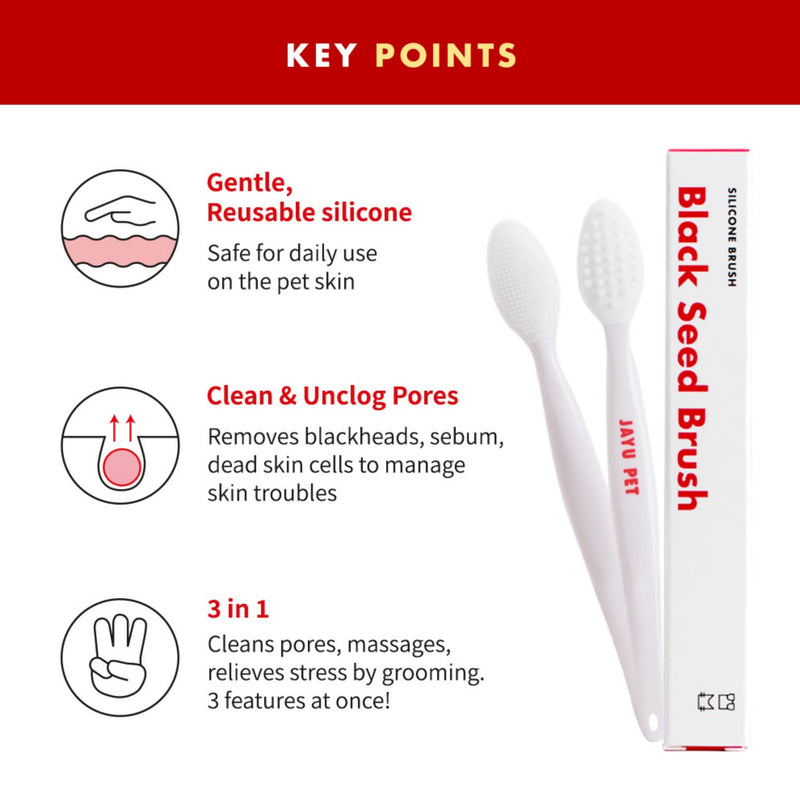 JAYU PET Hair Brush & Black Seed Pad Bundle - Cat Acne Chin Treatment, Silicone Brush, Dual-Functional Wipes, Hypoallergenic, Easy to Use, Oblong - PawsPlanet Australia