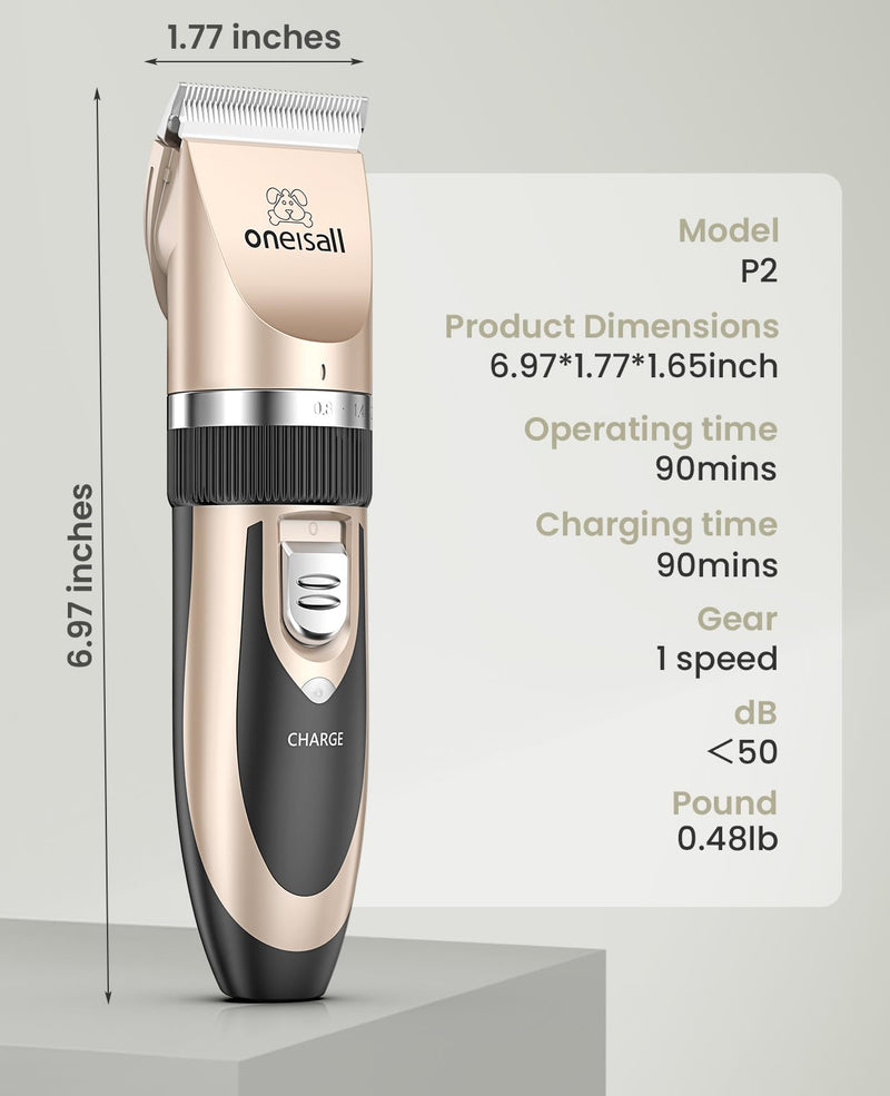 oneisall Dog Clippers Low Noise,Dog Grooming Clippers, Cordless Pet Grooming Kit Pet Shaver Trimmer for Dogs Cats - PawsPlanet Australia