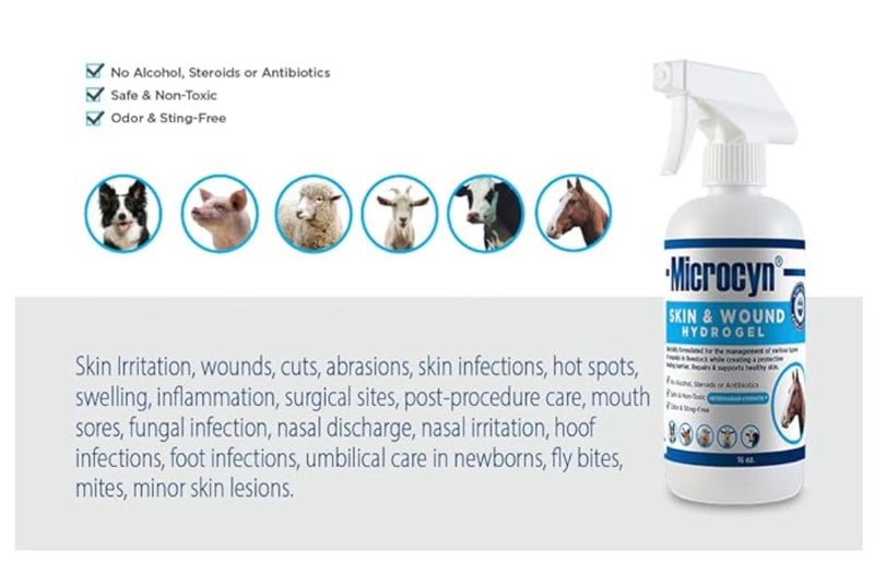 Microcyn Livestock Skin & Wound Hydrogel – 16 oz Moisture-Retaining Protective Barrier for Cuts, Scrapes & Irritated Skin – Professional Farm & Ranch Support