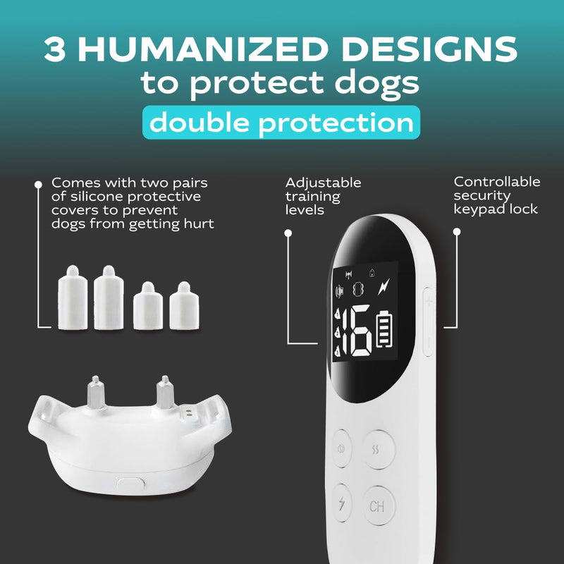 Dog Shock Collar with Remote, Rechargeable Training Shock Collar for Small Medium Large Dogs 1000Ft Control Range, Waterproof Electric Bark Collar with Beep, Vibration, Safe Shock White - PawsPlanet Australia