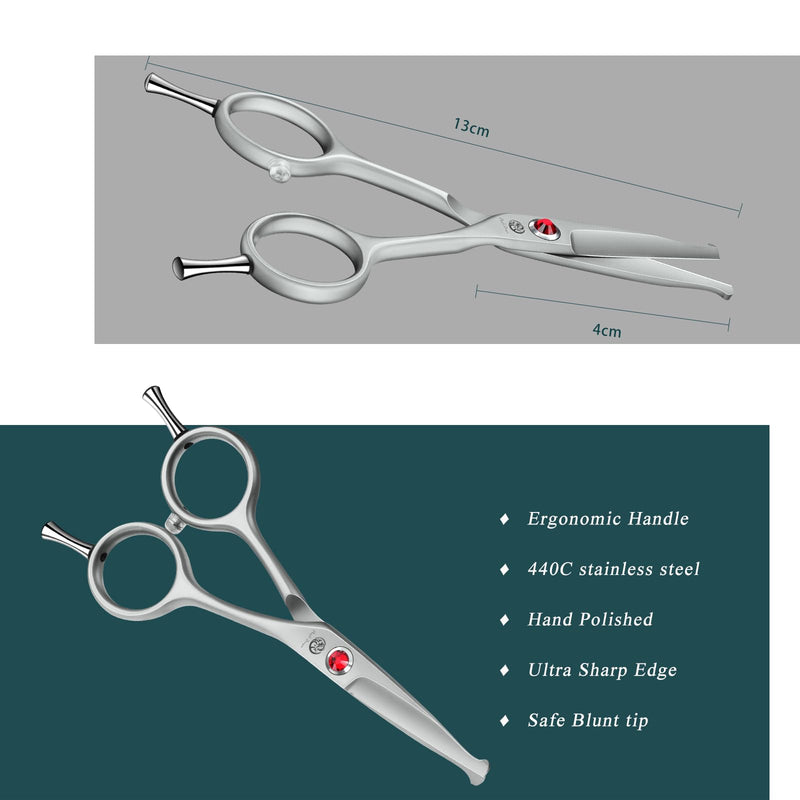 Purple Dragon Small Dog Scissors Straight with Professional Gray Anti-Glare Coating and Silencer, Safe Round Head, Straight Scissors