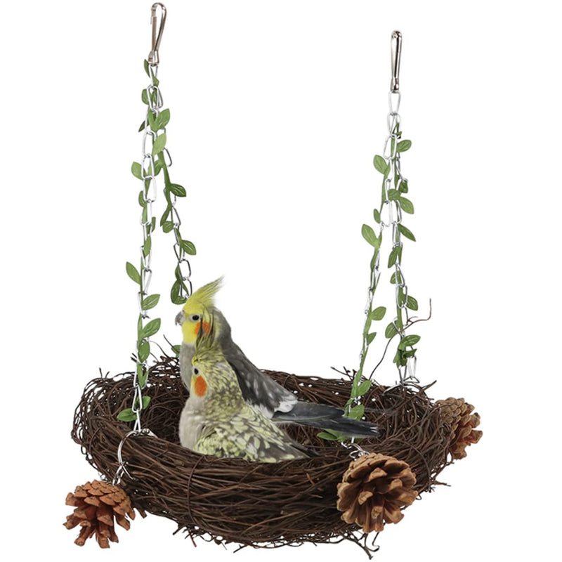 Natural Rattan Nest Small Medium Large Bird Swing for Parrot Parakeet Cockatiel Conure Cockatoo Macaw Amazon African Grey Lovebird Finch Canary Budgie Cage Perch Toy (Small) - PawsPlanet Australia
