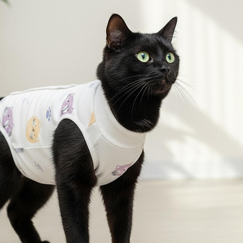 Cat Body After Surgery, Breathable Recovery Suit for Cats, Soft Cotton Body After Castration, Surgical Body Against Licking, Alternative to E-Collar for Abdominal Wounds