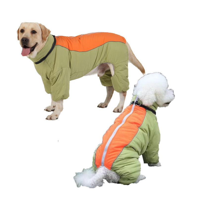 Dog Warm Thick Winter Snowsuit, Fullbody Zip Up Coat with Leash Ring, Reflective Windproof Waterproof Dog Snow Jacket, LightGreen,22 22
