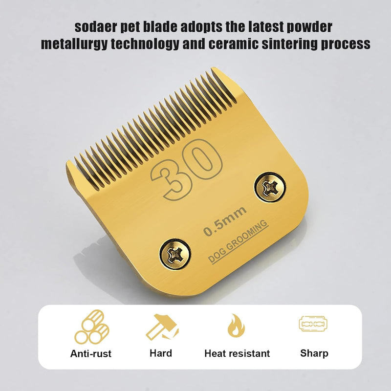 3 Packs #30 Clipper Blade Dog Grooming Compatible with Andis Clippers Detachable Ceramic Sharp Also Compatible with Wahl/Oster Dog Clippers1/50 0.5mm Cut Length (Gold) - PawsPlanet Australia