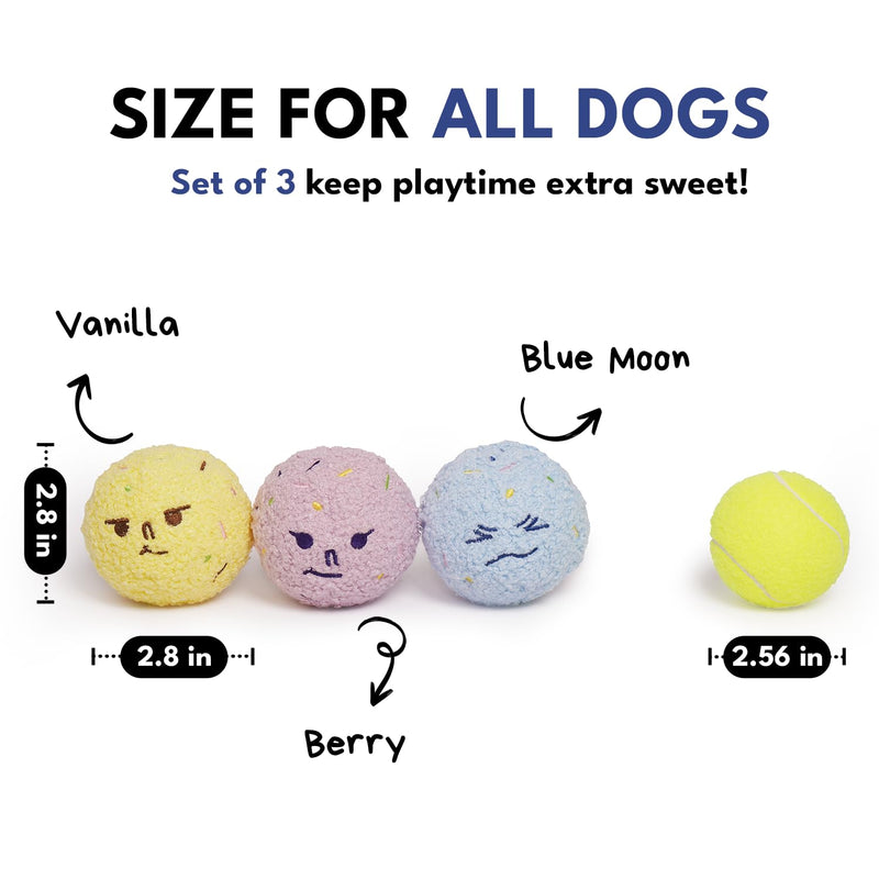 3-Pack 2.8" Ice Cream-Themed Birthday Squeaky Dog Balls, Interactive 2-in-1 Fetch and Chew Toys, Rip and Reveal Dog Toy, Durable Enrichment Puppy Playtime Toy for Small Medium and Large Dogs - PawsPlanet Australia