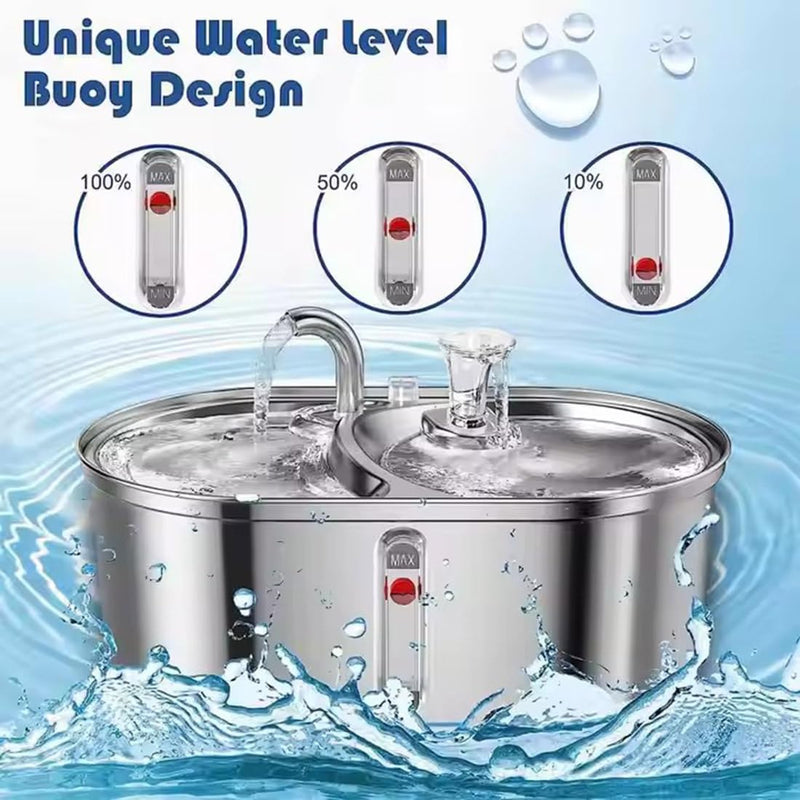Dual Bowl Cat Water Fountain 3L/101oz,Stainless Steel Pet Drinking Fountain,2-in-1 Cat Bowls for Food-Wate(Water-Water),Ultra-Silent Automatic Dog Water Dispenser with Pump and 5 Filters 101oz/3L Cat Water Fountain - PawsPlanet Australia