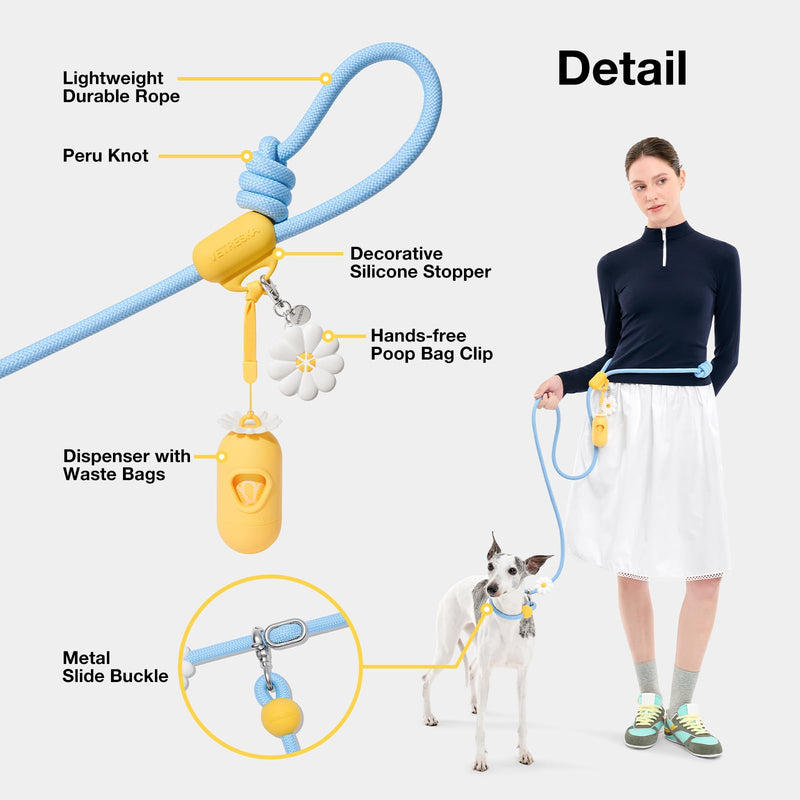 VETRESKA Hands-Free Dog Leash, 8FT Adjustable Rope Leash for Medium Large Dogs, Waist/Crossbody Slip Lead Leashes for Walking, No Pull Dog Leashes with Bag Dispenser, Clip, 3 in 1 Walk Kit (Daisy) Daisy Blue - PawsPlanet Australia
