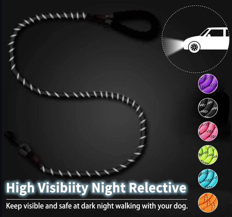 COOYOO Dog Leash 6 FT Heavy Duty - Comfortable Padded Handle - 1/2 inch Reflective Dog Leash for Medium Large Dogs with Poo Bag Dispenser 1/2"x 6 FT (18~120 lbs.) 1 Pack E-Black - PawsPlanet Australia