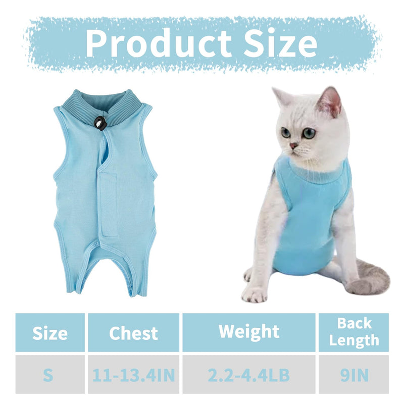 BFUZXY Cat Bodysuit After Surgical Recovery Suit, Cat Clothing for Cats, Kittens, One Piece, Breathable, Lick Protection for Abdominal Wounds, Castration Spay, Cat Body Surgery, Recovery Suit (S-Blue) S blue